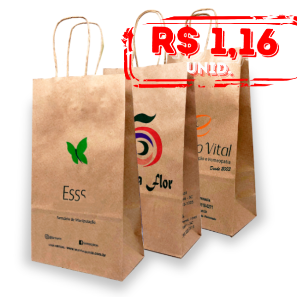 Pack c/ 3000 - Sacola Ecológica em Papel Kraft 100 grs personalizada