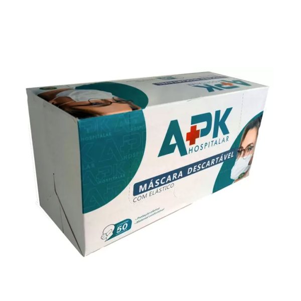 Caixa c/ 50 - Máscara Tripla APK 3 Camadas Branca e Clipe Nasal